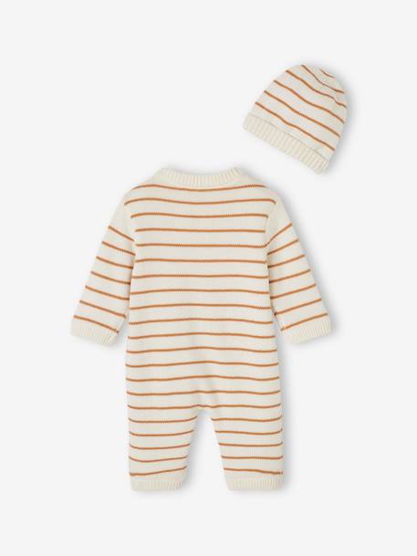 Striped Knitted Jumpsuit & Beanie Set for Babies hazel 