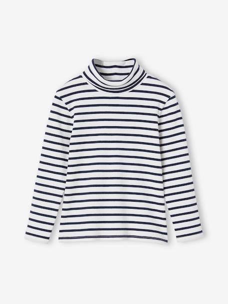 Polo Neck Top in Rib Knit for Girls multicoloured+striped blue 