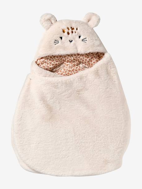 Transformable Baby Nest in Plush Fabric, Bear Beige+ecru+printed pink 