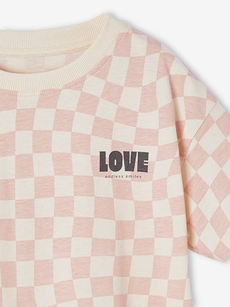 Chequered T-shirt for Girls printed pink 