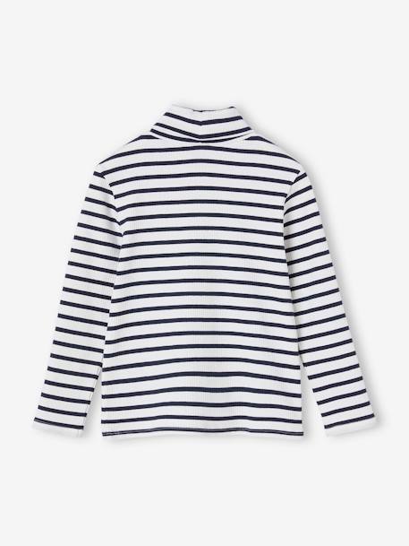 Polo Neck Top in Rib Knit for Girls multicoloured+striped blue 