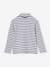 Polo Neck Top in Rib Knit for Girls multicoloured+striped blue 