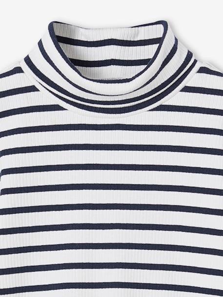 Polo Neck Top in Rib Knit for Girls multicoloured+striped blue 