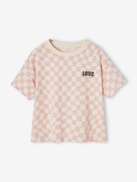 Chequered T-shirt for Girls printed pink 