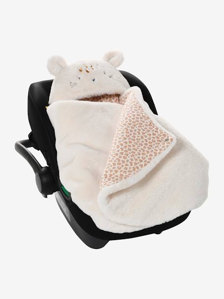 Transformable Baby Nest in Plush Fabric, Bear Beige+ecru+printed pink 