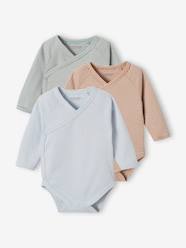 Baby-Bodysuits & Sleepsuits-Pack of 3 Long Sleeve Bodysuits in Organic Cotton for Newborn Babies