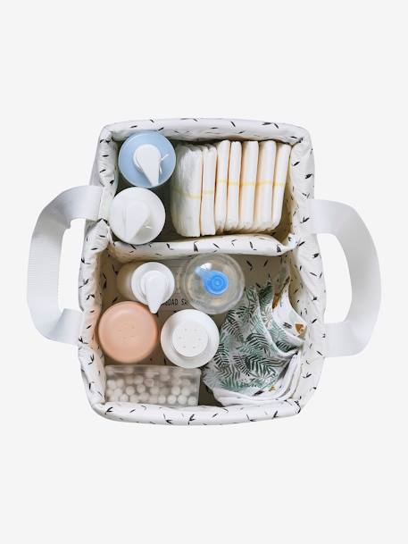 Storage Basket with 2 Compartments ecru+grey blue+printed pink 