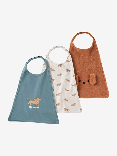 Pack of 3 Large Bibs, Essentials mocha 