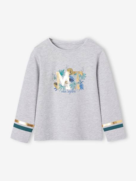 Sports Top with Glittery Tropical Motif for Girls marl grey 