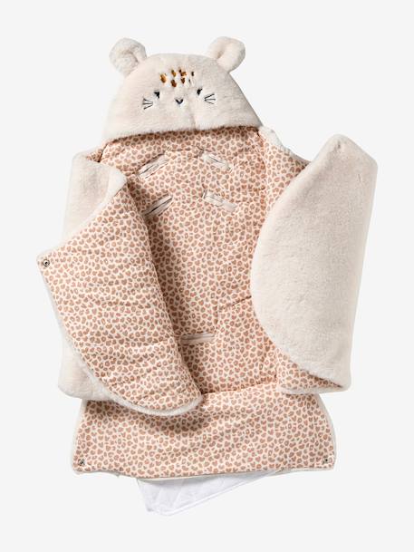 Transformable Baby Nest in Plush Fabric, Bear Beige+ecru+printed pink 