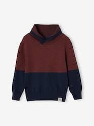 -Jumper with Iridescent Neck, in Fancy Colourblock Knit, for Boys