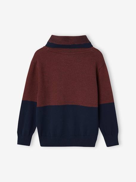 Jumper with Iridescent Neck, in Fancy Colourblock Knit, for Boys Brown+Dark Blue+navy blue 