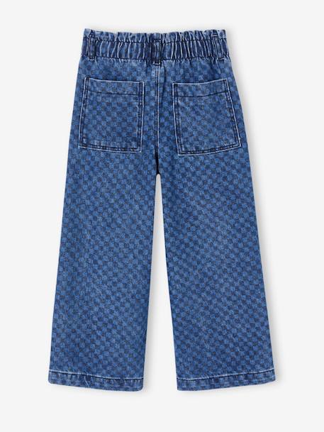 Wide-Leg Paperbag Jeans with Flower Motifs for Girls deep blue+stone 