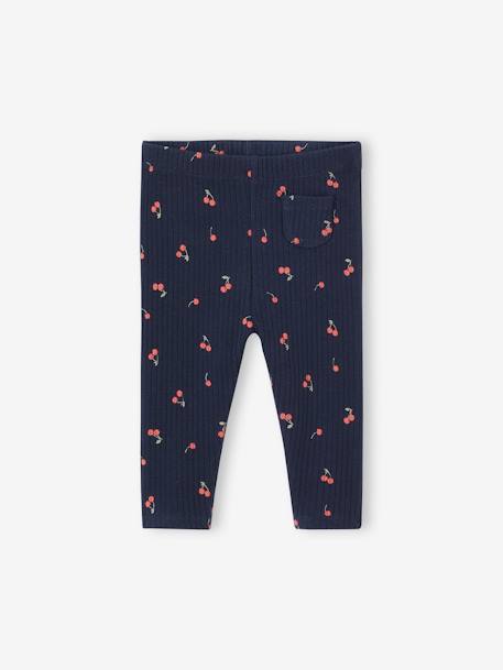 Printed Leggings in Rib Knit for Babies mauve+slate blue 