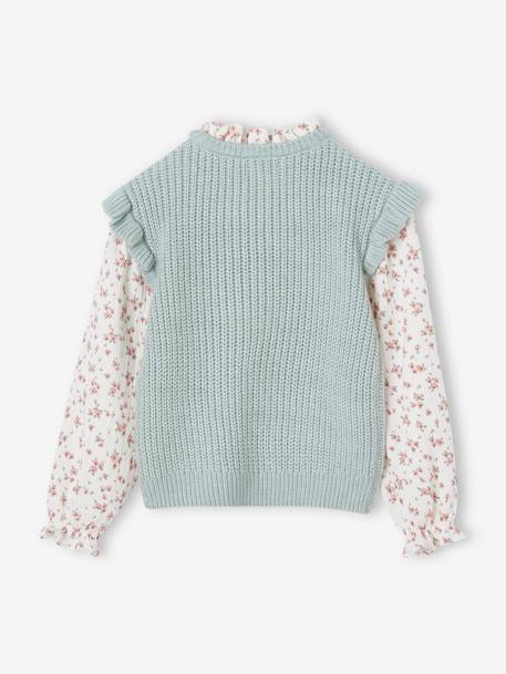 Jumper with Cotton Gauze Sleeves for 2-in-1 Effect, for Girls grey green+vanilla 