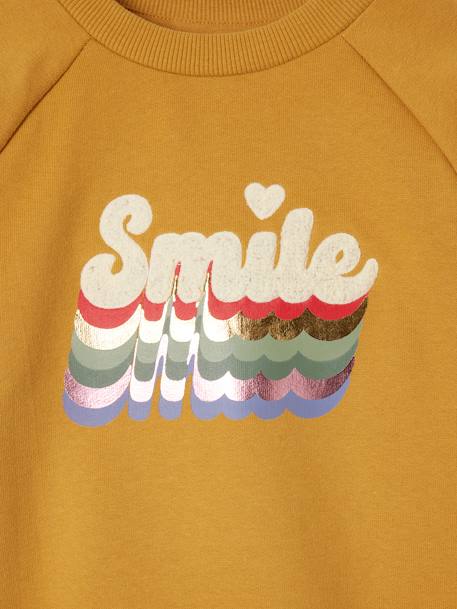 Sweatshirt with Bouclé Smile Motif for Girls mustard 