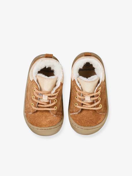 Lace-Up Pram Shoes with Fur Lining, for Babies camel 