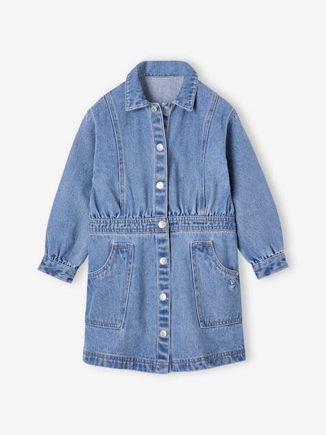 Buttoned Denim Dress for Girls medium blue 