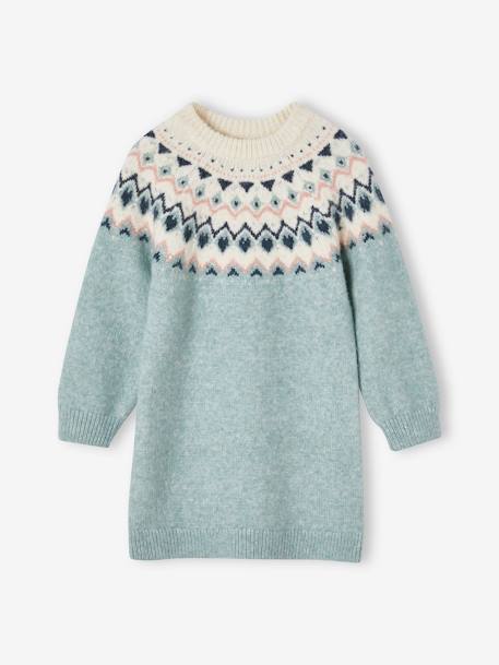 Jacquard Knit Dress for Girls grey green+night blue 