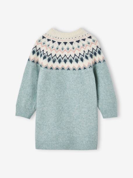 Jacquard Knit Dress for Girls grey green+night blue 