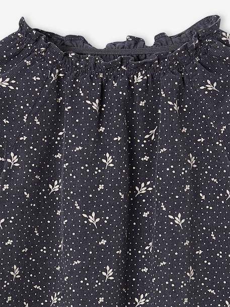 Floral Blouse in Needlecord Fabric for Girls anthracite+rosy 