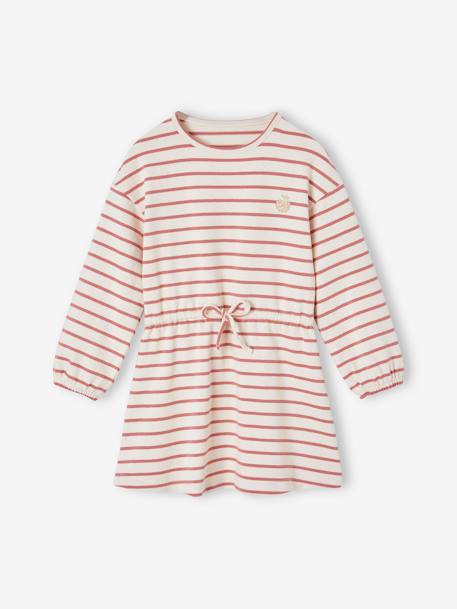 Stripe Dress with Close-Fitting Waist for Girls navy blue+terracotta 