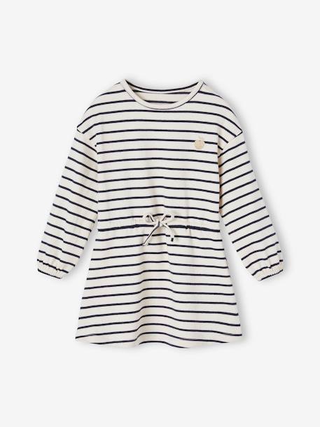 Stripe Dress with Close-Fitting Waist for Girls navy blue+terracotta 