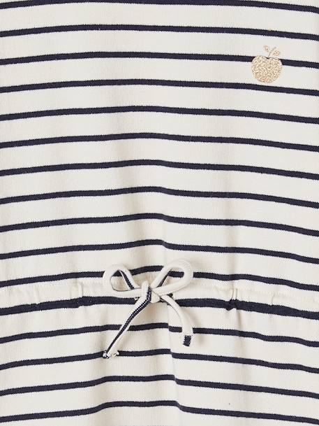 Stripe Dress with Close-Fitting Waist for Girls navy blue+terracotta 