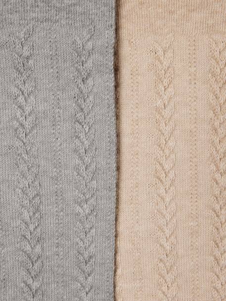 Pack of 2 Pairs of Cable-Knit Tights for Baby Girls marl beige+marl grey+mustard+old rose 