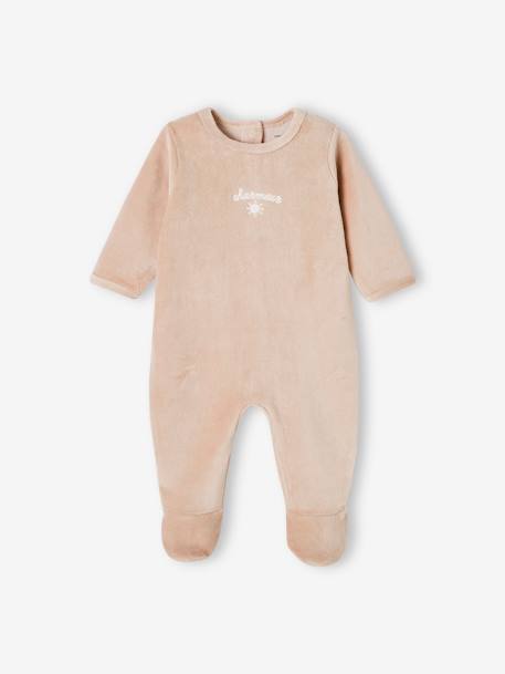 Pack of 3 Sleepsuits in Velour for Babies, BASICS camel+cappuccino+rosy 