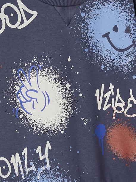 Graffiti Sweatshirt with Round Neckline for Boys marl grey+night blue 