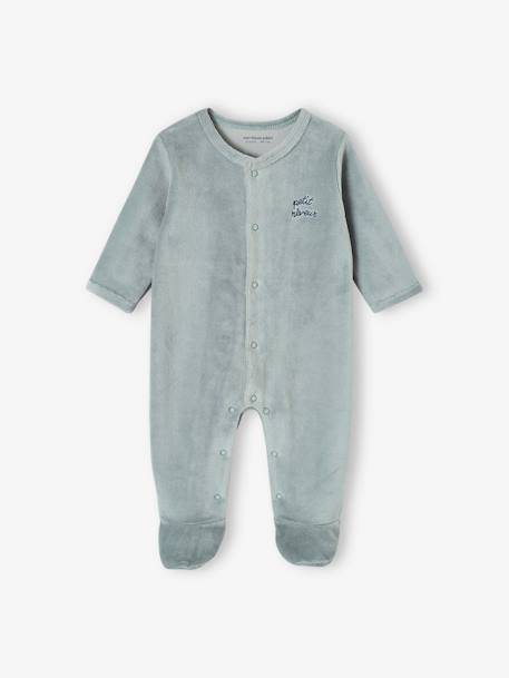 Pack of 3 Velour Sleepsuits, Special Opening for Newborns, for Babies aqua green+dusky pink+golden yellow 