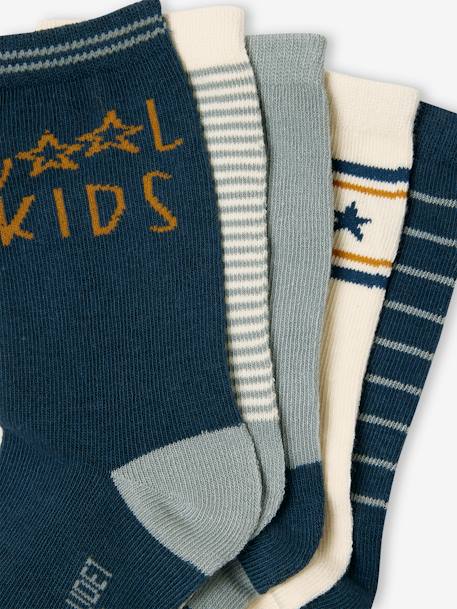 Pack of 5 Pairs of 'Cool Kids' Socks for Boys azure+sage green 