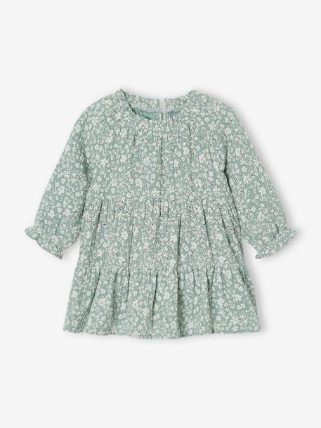 Ruffled Dress in Cotton Gauze, for Girls old rose+sage green 