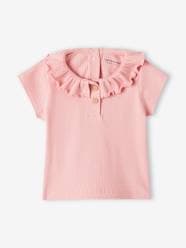 Rib Knit T-Shirt with Frilled Collar for Babies