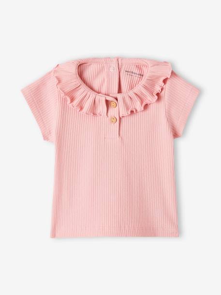 Rib Knit T-Shirt with Frilled Collar for Babies ecru+rose 