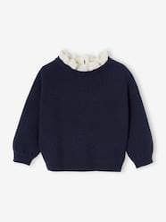 Baby-Rib Knit Jumper with Broderie Anglaise Collar for Babies