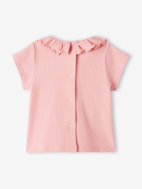 Rib Knit T-Shirt with Frilled Collar for Babies rose 