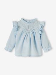 Baby-Blouses & Shirts-Frilly Blouse in Slub Fabric for Babies