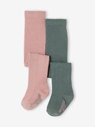 Baby-Pack of 2 Pairs of Cable-Knit Tights for Baby Girls