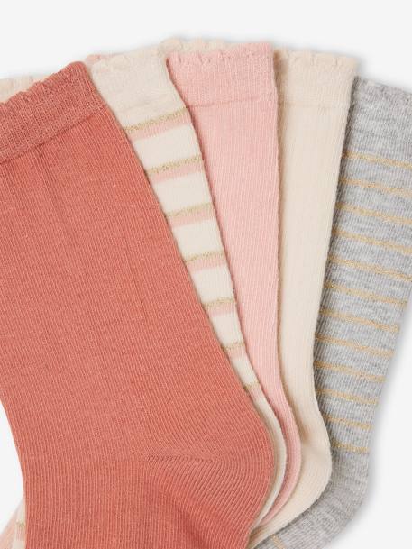 Pack of 5 Pairs of Socks for Girls old rose 