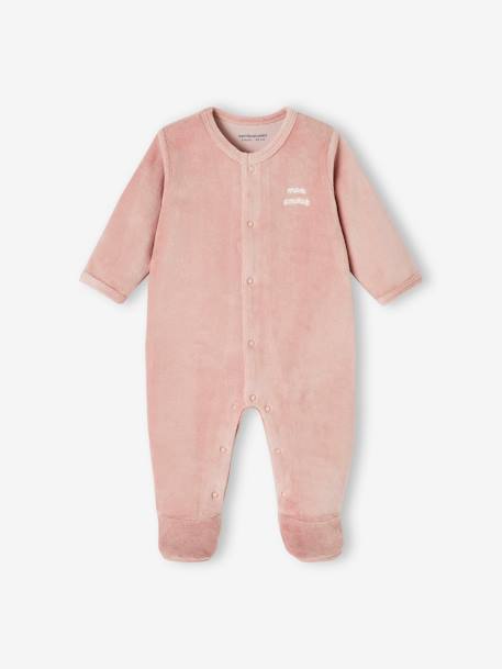 Pack of 3 Velour Sleepsuits, Special Opening for Newborns, for Babies aqua green+dusky pink+golden yellow 