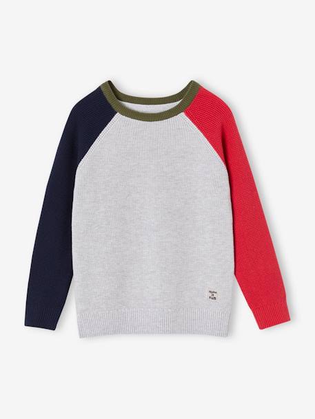 Colourblock-Effect Jumper for Boys ecru+marl grey 