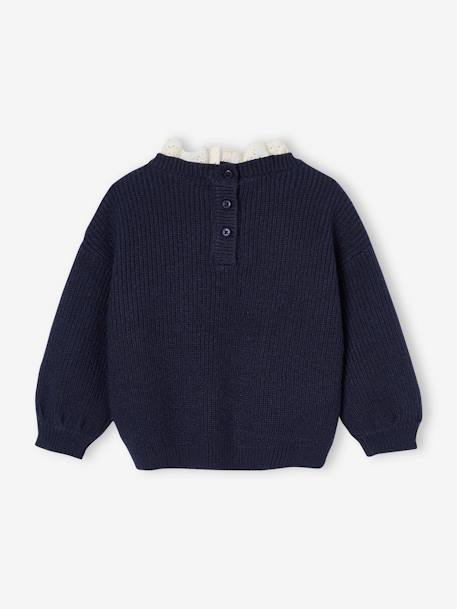 Rib Knit Jumper with Broderie Anglaise Collar for Babies navy blue+sage green+striped navy blue 