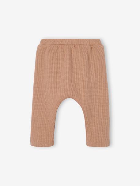 Carded Honeycomb Knit Trousers for Babies beige 