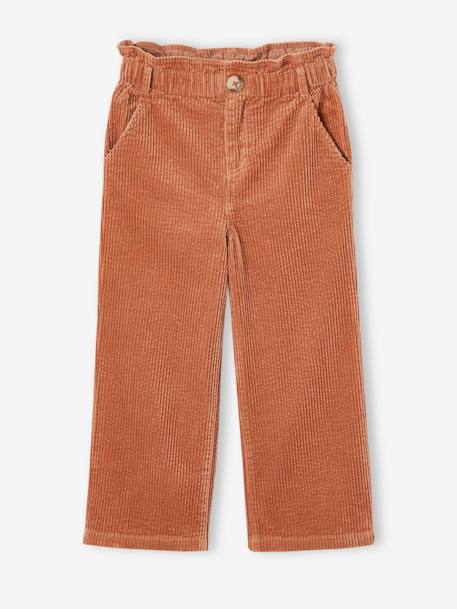 Wide Corduroy Paperbag Trousers for Girls cinnamon+fir green+mauve 