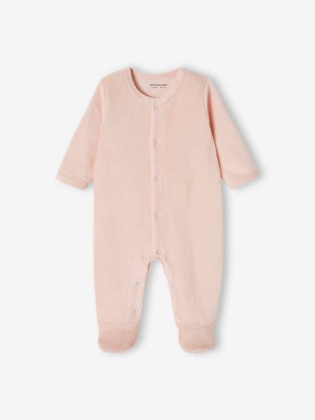 Pack of 3 Velour Sleepsuits, Special Opening for Newborns, for Babies aqua green+dusky pink+golden yellow 