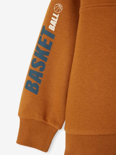 Sports Sweatshirt with Zip on the Neckline & Basketball on Sleeve for Boys hazel 