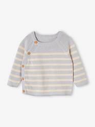 Baby-Jumpers, Cardigans & Sweaters-Striped Jumper in Cotton for Babies