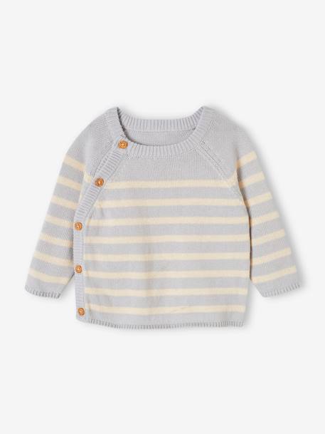 Striped Jumper in Cotton for Babies marl beige+sky blue 